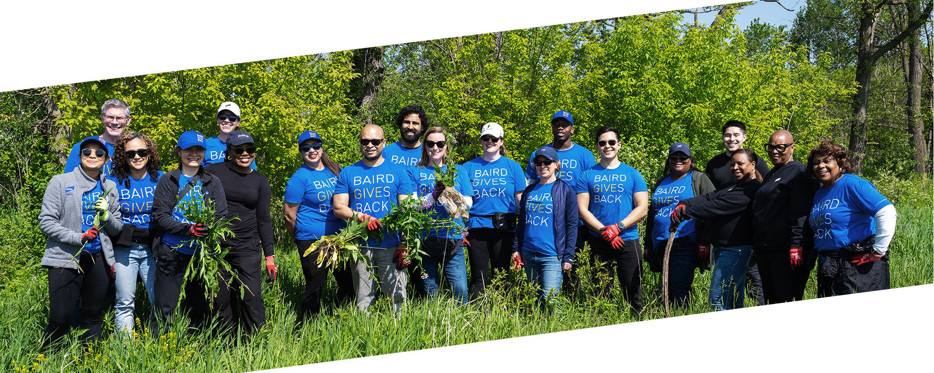 A group of Baird associates volunteering at a nature center